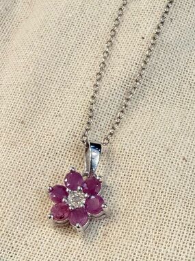 Macy's Silver Necklace with Purple Floral Gem Cluster Pendant